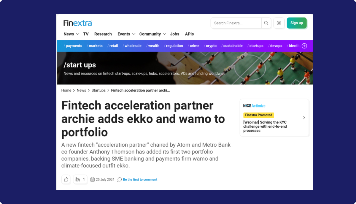 Archie partnership in Finextra